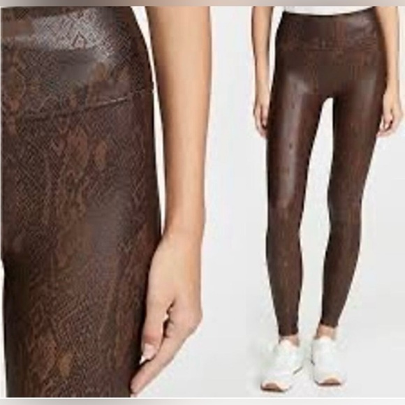 Spanx faux leather Brown Snake Print Leggings Medium